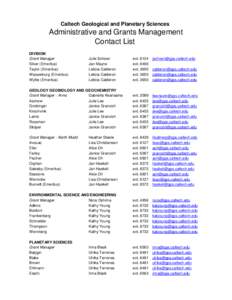 Caltech Geological and Planetary Sciences  Administrative and Grants Management Contact List DIVISION Grant Manager