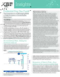 Insights Prudential Day One Funds The Importance of Managing Risk to Help Achieve a Comfortable Retirement The challenge: Many employees fear they might fall short of reaching