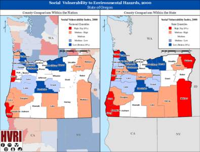 Social Vulnerability to Environmental Hazards, 2000 State of Oregon County Comparison Within the Nation  County Comparison Within the State