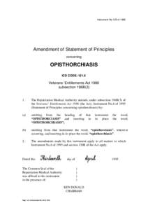Instrument No.125 of[removed]Amendment of Statement of Principles concerning  OPISTHORCHIASIS