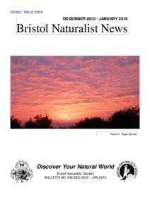 Contents / Diary of events  DECEMBERJANUARY 2016 Bristol Naturalist News
