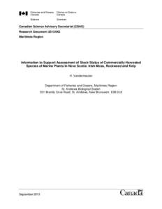 Information to Support Assessment of Stock Status of Commercially Harvested Species of Marine Plants in Nova Scotia: Irish Moss, Rockweed and Kelp