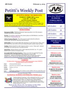 Jill Petitti  February 3, 2015 Petitti’s Weekly Post JVS PTA DINE TO DONATE