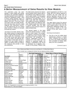Page 2  Hawaii Auto Outlook New Model Sales Performance