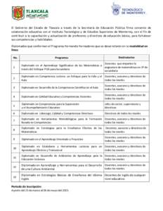 El Gobierno del Estado de Tlaxcala a través de la Secretaría de Educación Pública firma convenio de colaboración educativa con el Instituto Tecnológico y de Estudios Superiores de Monterrey, con el fin de contribui