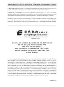 THIS EXPLANATORY STATEMENT IS IMPORTANT AND REQUIRES YOUR IMMEDIATE ATTENTION If you are in any doubt as to any aspect of this explanatory statement or as to the action to be taken, you should consult your licensed secur