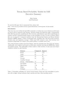 Terrain Based Probability Models for SAR Executive Summary Matt Jacobs   To read the full paper that is summarized here, please visit: