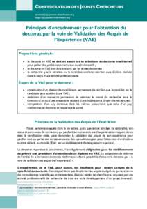 CONFEDERATION DES JEUNES CHERCHEURS  http://cjc.jeunes-chercheurs.org Principes d’encadrement pour l’obtention du doctorat par la voie de Validation des Acquis de