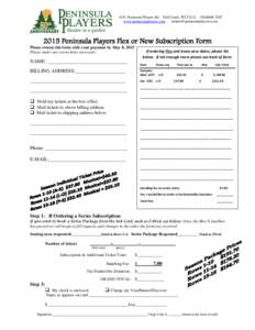 4351 Peninsula Players Rd Fish Creek, WI3287 www.peninsulaplayers.comPeninsula Players Flex or New Subscription Form Please return this form with your payment by May 8, 