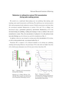 National Research Institute of Brewing  Reduction in radioactive cesium (Cs) concentration during sake making process We carried out a small-scale Sake-making test: rice polishing, Koji making, seed mashing, main mash fe