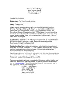 Academia / Résumé / Western Texas College / Knowledge / Professor / Education / Employment / Recruitment