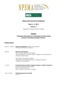 NPSMA BEST PRACTICES WORKSHOP March 1-2, 2012 Tampa, FL Hosted by University of South Florida  Agenda