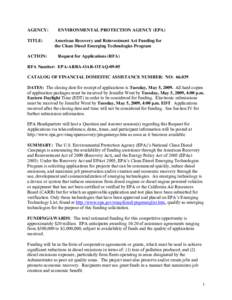 American Recovery and Reinvestment Act Funding for the Clean Diesel Emerging Technologies Program: Request for Applications (RFA) (EPA-ARRA-OAR-OTAQ-09-05)