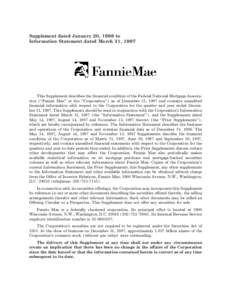 Supplement dated January 20, 1998 to Information Statement dated March 31, 1997 This Supplement describes the Ñnancial condition of the Federal National Mortgage Association (