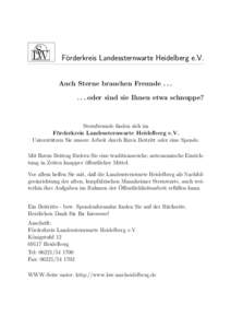 ✛✘  LSW F¨orderkreis Landessternwarte Heidelberg e.V. Auch Sterne brauchen Freunde . . .