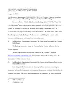 SECURITIES AND EXCHANGE COMMISSION (Release No[removed]; File No. SR-Phlx[removed]August 11, 2014 Self-Regulatory Organizations; NASDAQ OMX PHLX LLC; Notice of Filing and Immediate Effectiveness of Proposed Rule Change