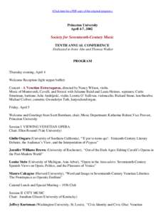 (Click here for a PDF copy of the original program.)  Princeton University April 4-7, 2002  Society for Seventeenth-Century Music
