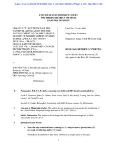 Case: 2:14-cv[removed]PCE-NMK Doc #: 16 Filed: [removed]Page: 1 of 4 PAGEID #: 88  UNITED STATES DISTRICT COURT SOUTHERN DISTRICT OF OHIO EASTERN DIVISION