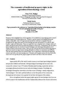 The economics of intellectual property rights in the agricultural biotechnology sector Peter W.B. Phillips