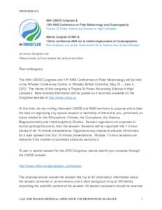 WHISTLER[removed]49th CMOS Congress & 13th AMS Conference on Polar Meteorology and Oceanography Tropics To Poles: Advancing Science in High Latitudes