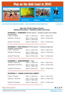 2014 PAN PACIFIC MASTERS GAMES – SAILING COMPETITION INFORMATION  As at Monday 16 December[removed]Pan Pacific Masters Games