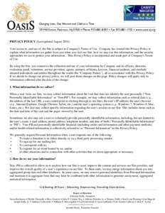Changing Lives, One Woman and Child at a Time 59 Mill Street, Paterson, NJ 07501 Phone  Fax  www.oasisnj.org PRIVACY POLICY (Last updated AugustYour access to, and use of, the Si