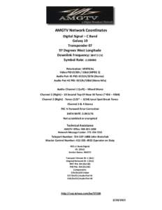 AMGTV Network Coordinates Digital Signal – C Band Galaxy 19 TransponderDegrees West Longitude Downlink Frequency: V)