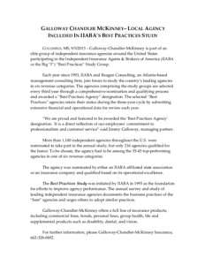 GALLOWAY  CHANDLER  MCKINNEY–  LOCAL  AGENCY   INCLUDED  IN  IIABA’S  BEST  PRACTICES  STUDY        COLUMBUS,  MS,  [removed]  –  Galloway-­‐‑Chandler-­‐‑McKinney  is  part  of  an   