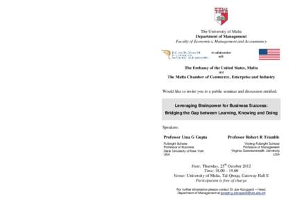 The University of Malta Department of Management Faculty of Economics, Management and Accountancy in collaboration with