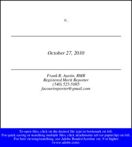 v.  October 27, 2010 Frank R. Austin, RMR Registered Merit Reporter