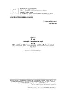 EUROPEAN COMMISSION HEALTH & CONSUMER PROTECTION DIRECTORATE-GENERAL Directorate C - Scientific Opinions C2 - Management of scientific committees; scientific co-operation and networks  SCIENTIFIC COMMITTEE ON FOOD