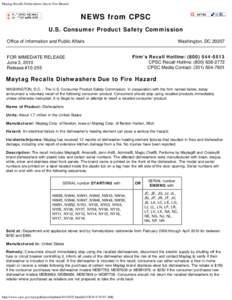 Product recall / U.S. Consumer Product Safety Commission / Dishwasher / Jenn-Air / Amana Corporation / Magnetix / Home / Jasper County /  Iowa / Maytag