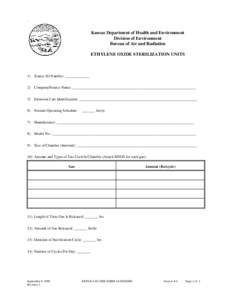 Kansas Department of Health and Environment Division of Environment Bureau of Air and Radiation ETHYLENE OXIDE STERILIZATION UNITS  1) Source ID Number: _____________