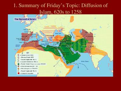 1. Summary of Friday’s Topic: Diffusion of Islam, 620s to 1258 2. Debate On the Economic Impact of the Arab-Islamic World on Europe: Pirenne Thesis: Explaining the Revival of Cities and Trade after “The Dark Age”