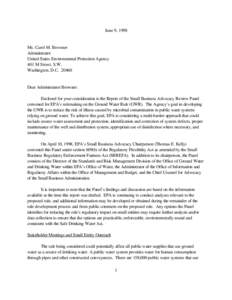 June 9, 1998 SBAR Panel Letter to EPA Administrator Carol M. Browner