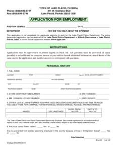 Microsoft Word - TOWN OF LAKE PLACID APPLACIATION FOR EMPLOYMENT[removed]