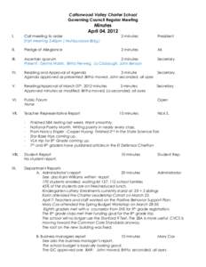 Cottonwood Valley Charter School Governing Council Regular Meeting Minutes April 04, 2012 I.