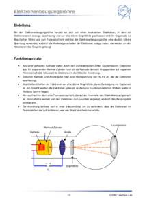 Elektronenbeugungsröhre Einleitung Bei der Elektronenbeugungsröhre handelt es sich um einen evakuierten Glaskolben, in dem ein Elektronenstrahl erzeugt, beschleunigt und auf eine dünne Graphitfolie geschossen wird. Im