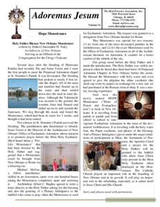 Adoremus Jesum Volume 14, Hope Monstrance Holy Father Blesses New Orleans Monstrance written by Father Christopher H. Nalty