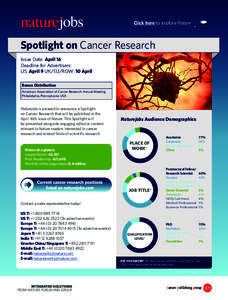 Click here to explore Nature  Spotlight on Cancer Research Issue Date: April 16 Deadline for Advertisers: US: April 9 UK/EU/ROW: 10 April