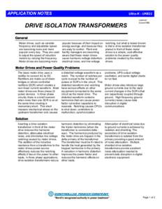 APPLICATION NOTES  Ultra-K - UK#22 DRIVE ISOLATION TRANSFORMERS