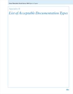 Clean Watersheds Needs Survey 2000 Report to Congress  Appendix H List of Acceptable Documentation Types