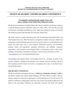 Microsoft Word - Notice - Hearing and Pre-hearing Conference - Final[removed]