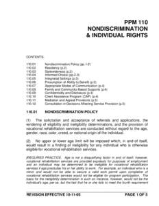 PPM 110 NONDISCRIMINATION & INDIVIDUAL RIGHTS CONTENTS: 110.01