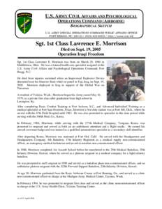 U.S. ARMY CIVIL AFFAIRS AND PSYCHOLOGICAL OPERATIONS COMMAND (AIRBORNE) BIOGRAPHICAL SKETCH U.S. ARMY SPECIAL OPERATIONS COMMAND PUBLIC AFFAIRS OFFICE FORT BRAGG, NChttp://www.soc.mil