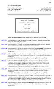 Page 1  SENATE CALENDAR Sixty-Ninth General Assembly STATE OF COLORADO Second Regular Session