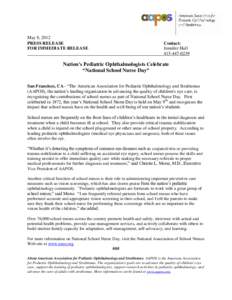 May 8, 2012 PRESS RELEASE FOR IMMEDIATE RELEASE Contact: Jennifer Hull