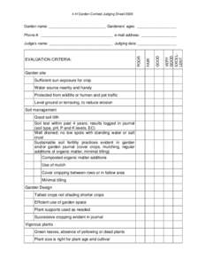 4-H Garden Contest Judging Sheet 2008