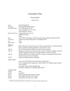 Curriculum Vitae Thomas Krichel 2014–10–28 ∗ Email Homepage