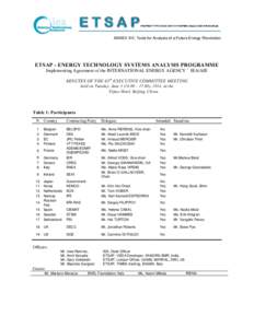 ANNEX XIII: Tools for Analysis of a Future Energy Revolution  ETSAP - ENERGY TECHNOLOGY SYSTEMS ANALYSIS PROGRAMME Implementing Agreement of the INTERNATIONAL ENERGY AGENCY – IEA/AIE MINUTES OF THE 65 th EXECUTIVE COMM